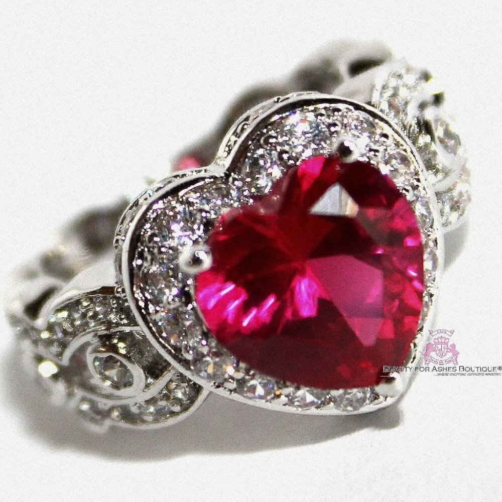 Love Beauty for Ashes® Prophets Heart Ruby Red CZ Ring Womens Ladies Size 5-12